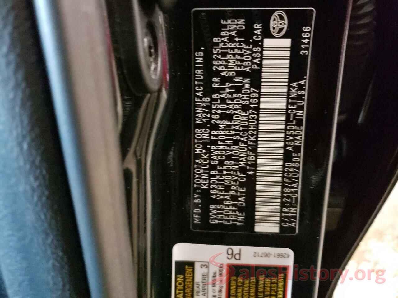 4T1BF1FK2HU371697 2017 TOYOTA CAMRY