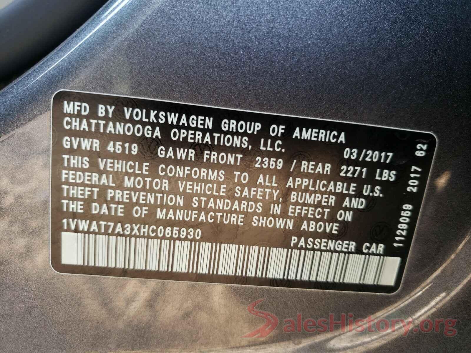 1VWAT7A3XHC065930 2017 VOLKSWAGEN PASSAT