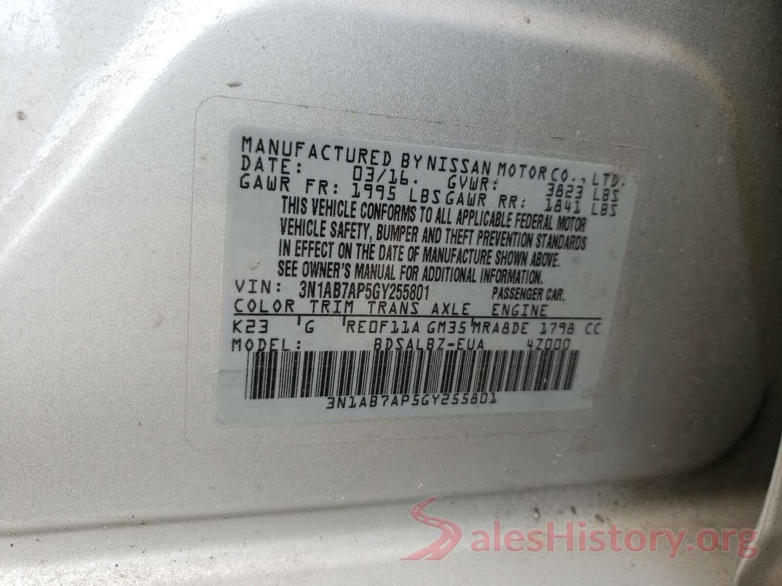 3N1AB7AP5GY255801 2016 NISSAN SENTRA