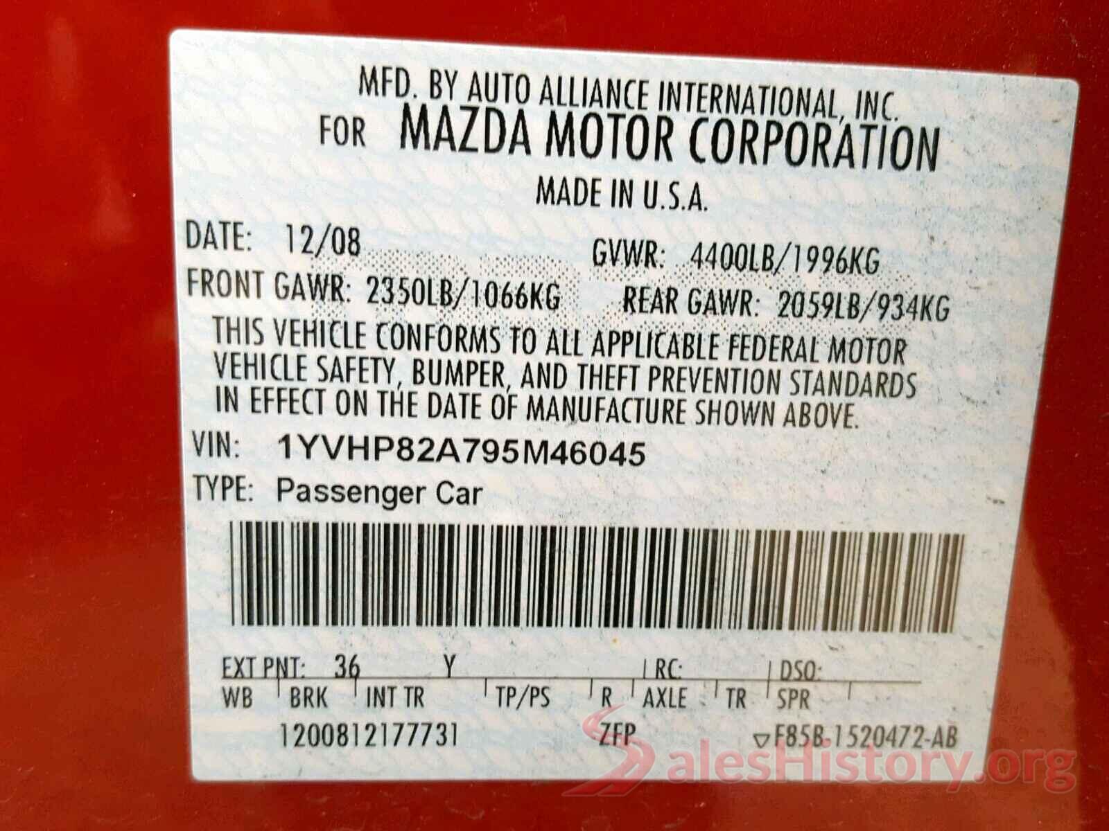 1YVHP82A795M46045 2009 MAZDA 6