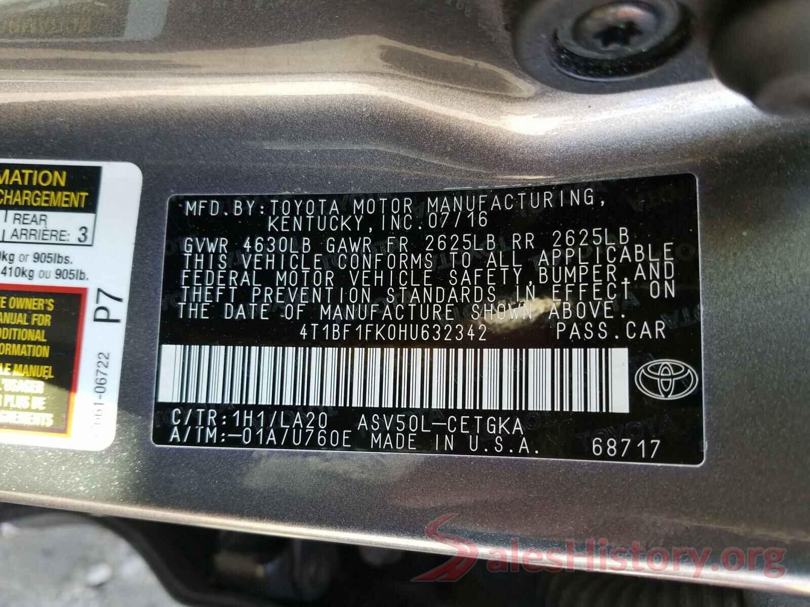 4T1BF1FK0HU632342 2017 TOYOTA CAMRY