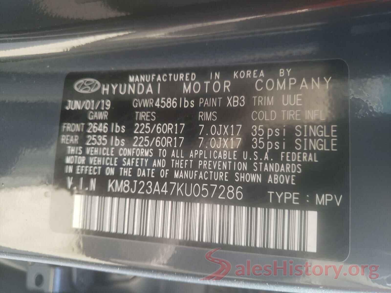 KM8J23A47KU057286 2019 HYUNDAI TUCSON