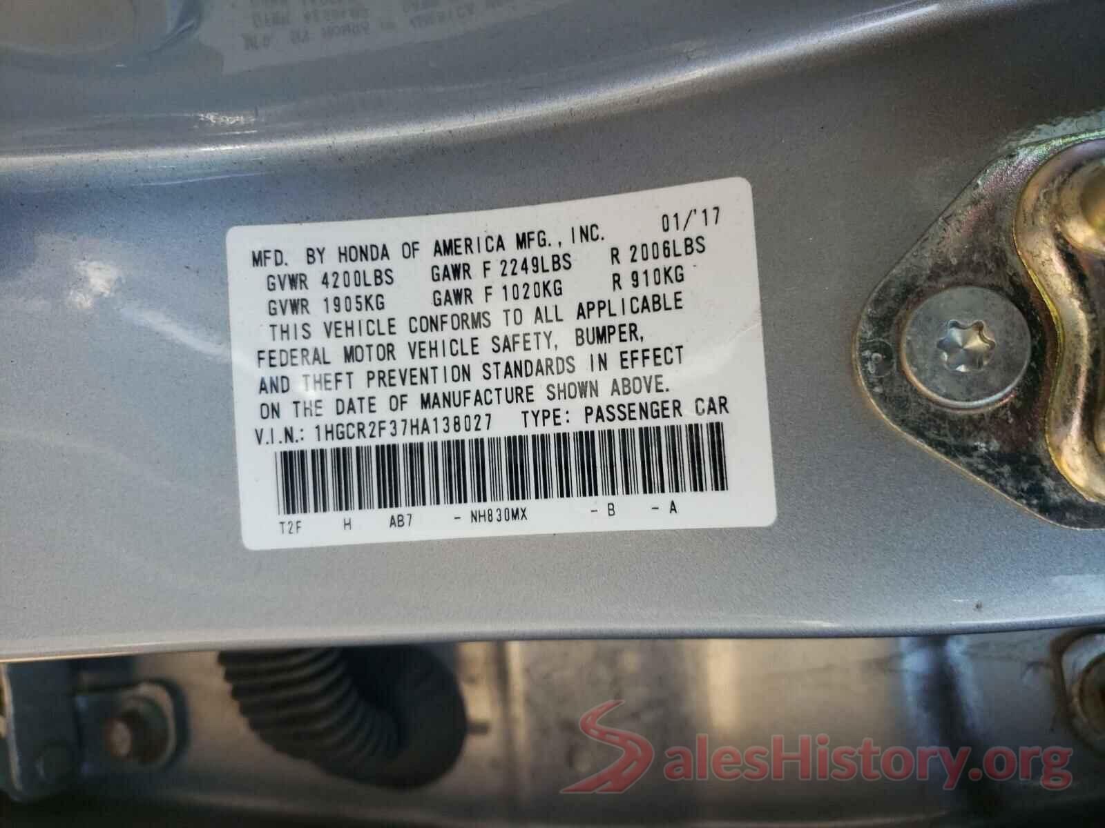 1HGCR2F37HA138027 2017 HONDA ACCORD