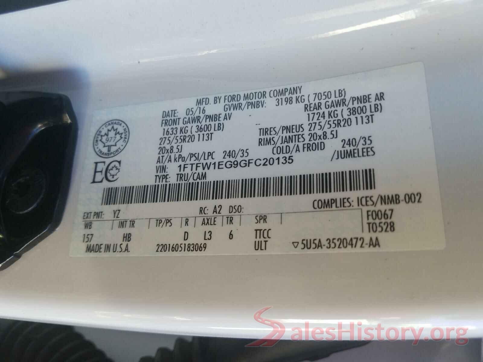 1FTFW1EG9GFC20135 2016 FORD F150