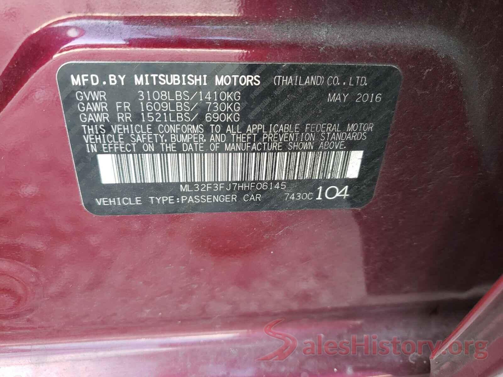 ML32F3FJ7HHF06145 2017 MITSUBISHI MIRAGE