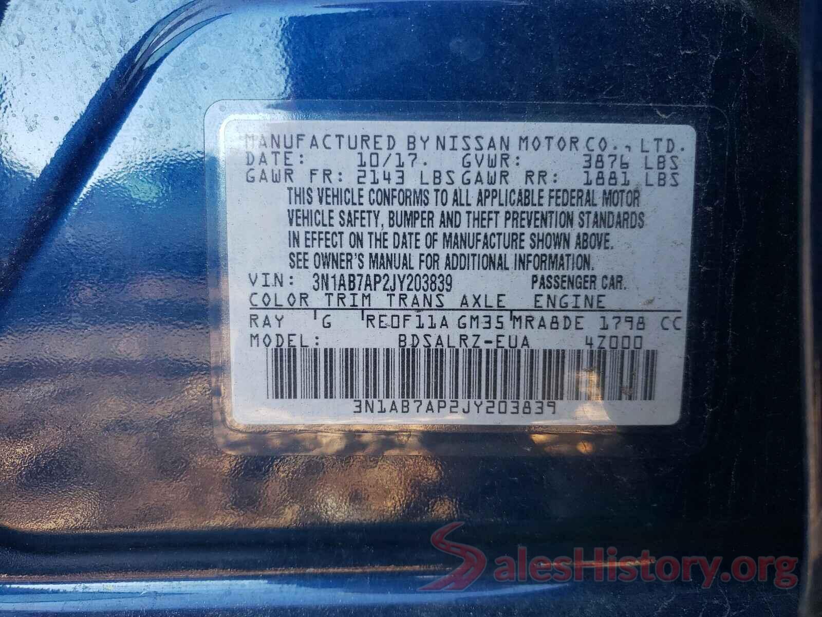 3N1AB7AP2JY203839 2018 NISSAN SENTRA