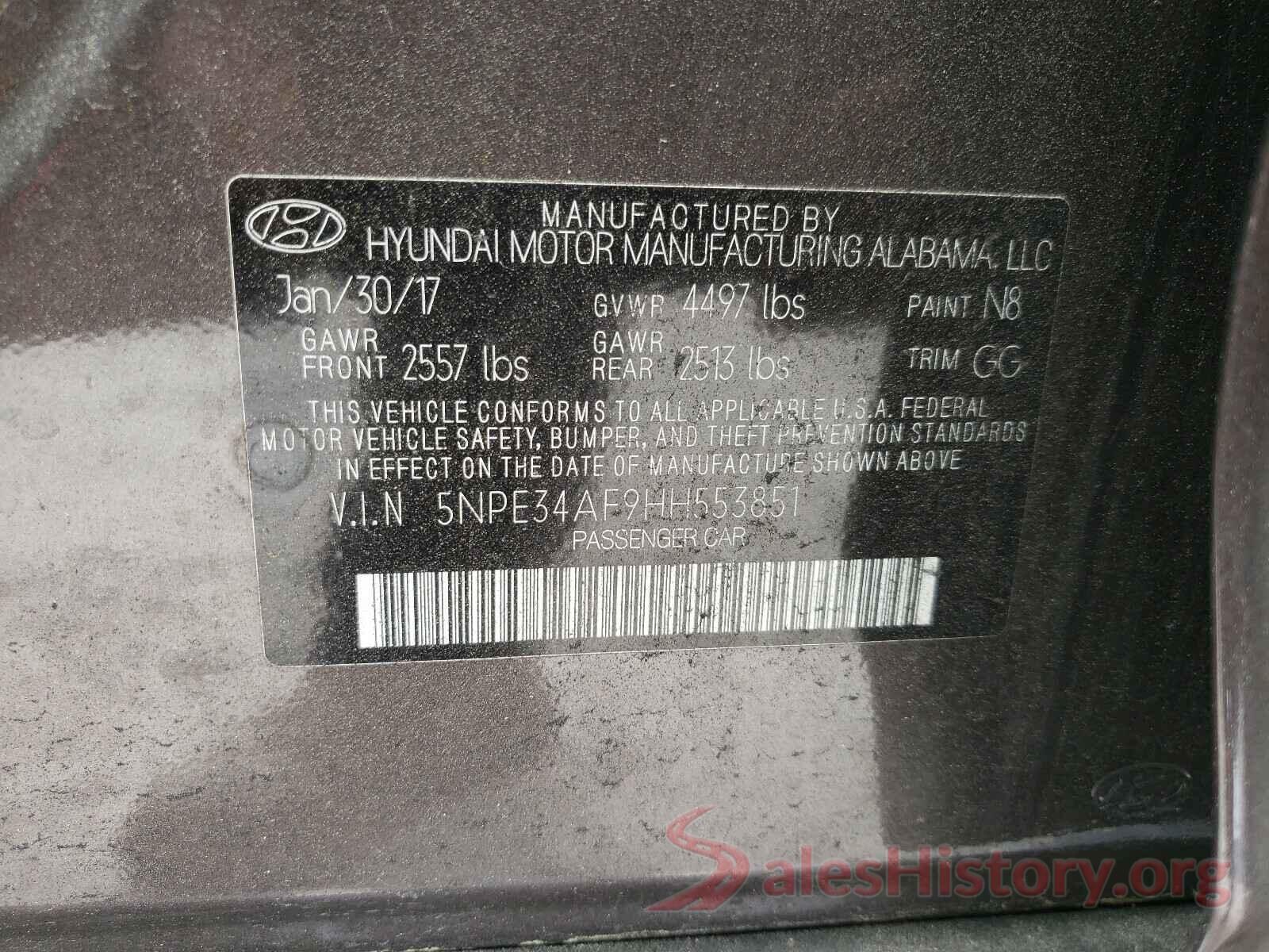 5NPE34AF9HH553851 2017 HYUNDAI SONATA