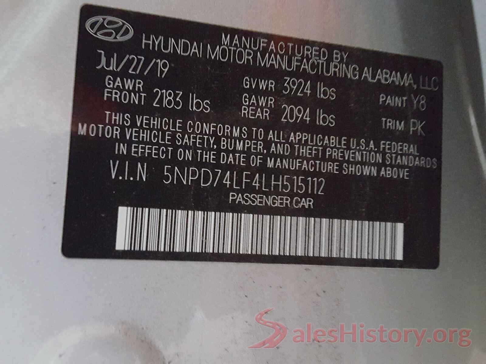 5NPD74LF4LH515112 2020 HYUNDAI ELANTRA