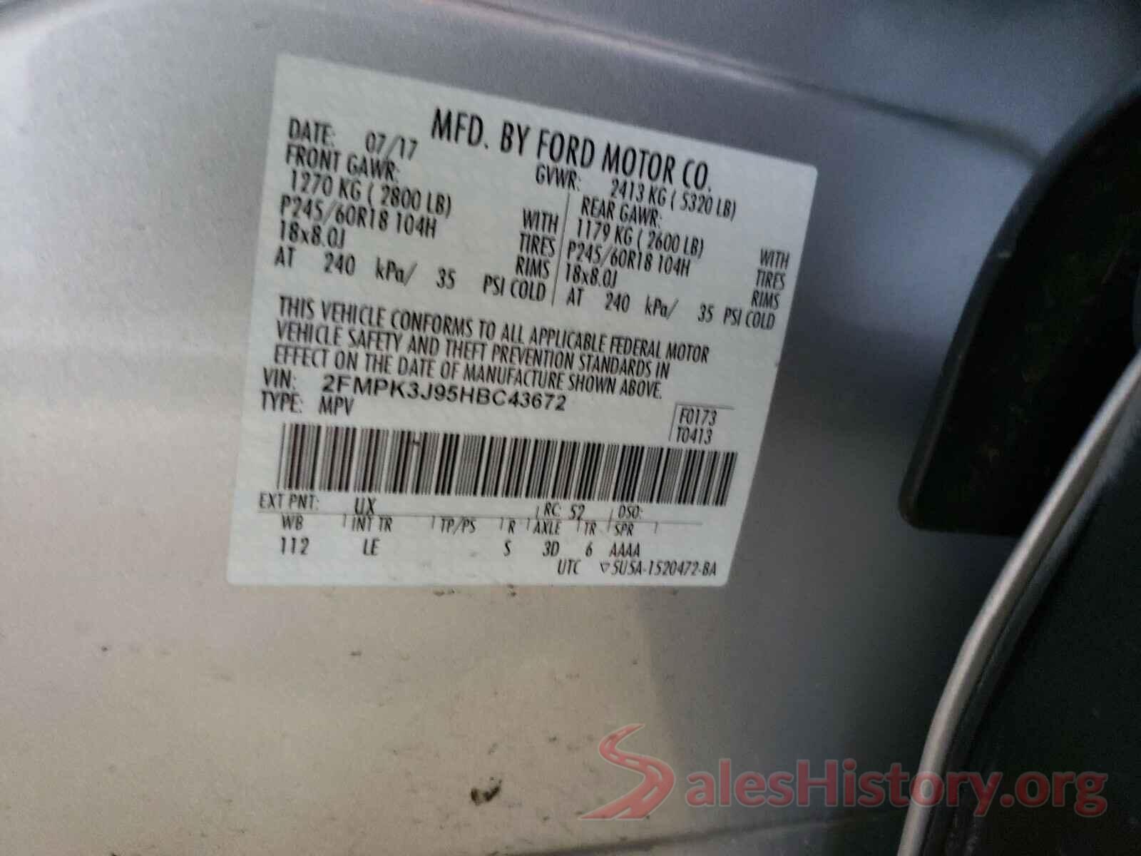 2FMPK3J95HBC43672 2017 FORD EDGE