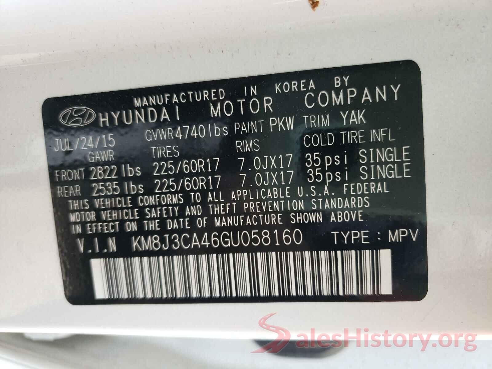 KM8J3CA46GU058160 2016 HYUNDAI TUCSON