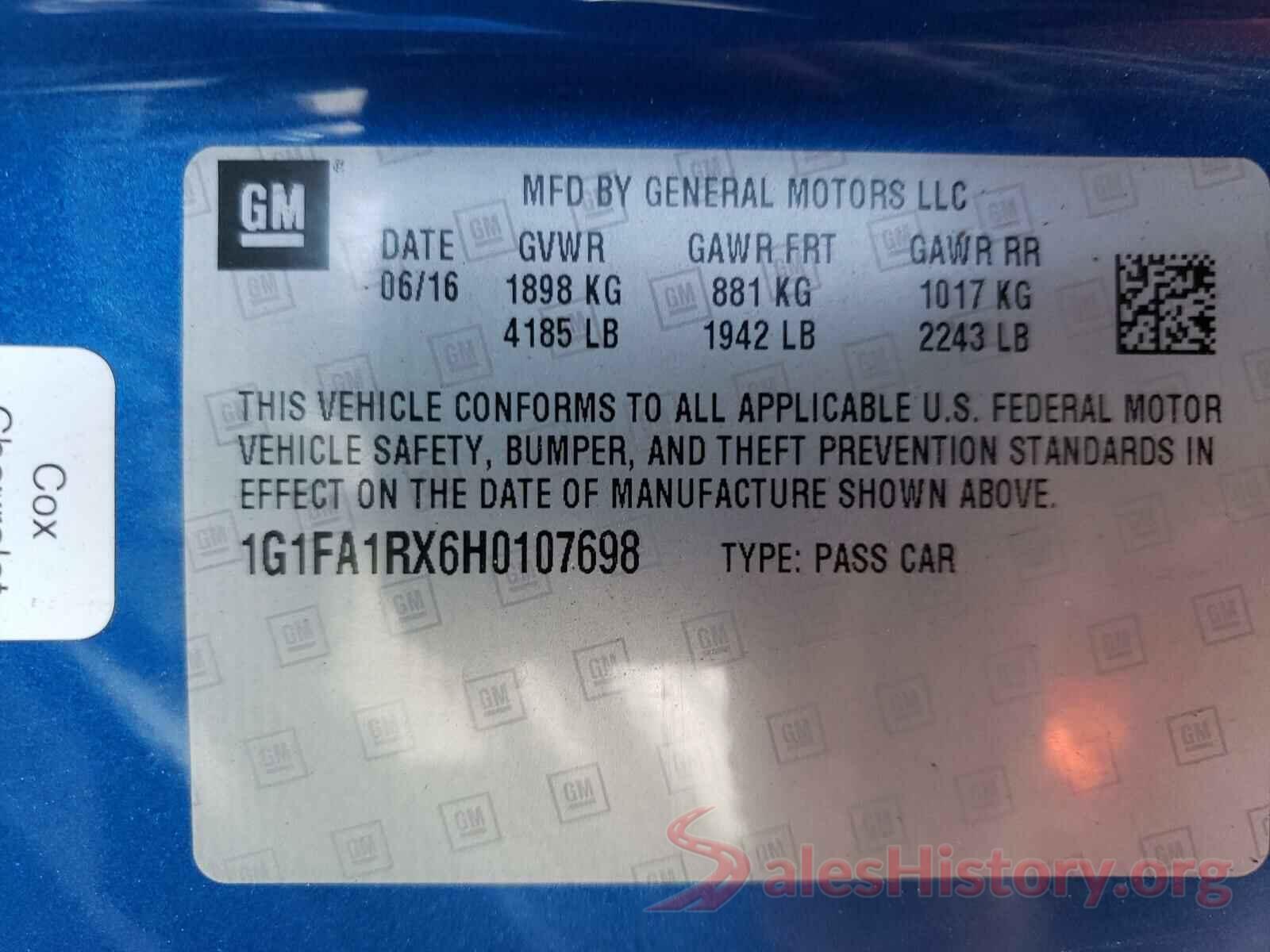 1G1FA1RX6H0107698 2017 CHEVROLET CAMARO