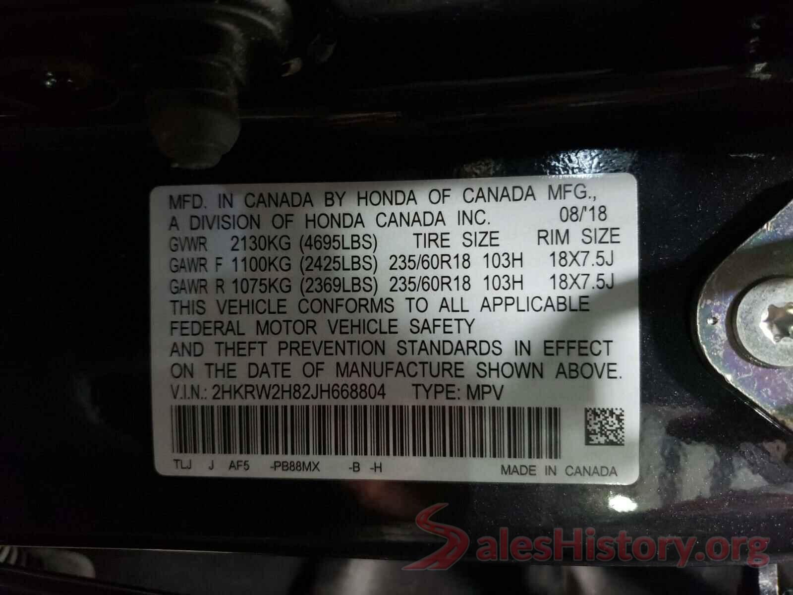 2HKRW2H82JH668804 2018 HONDA CRV