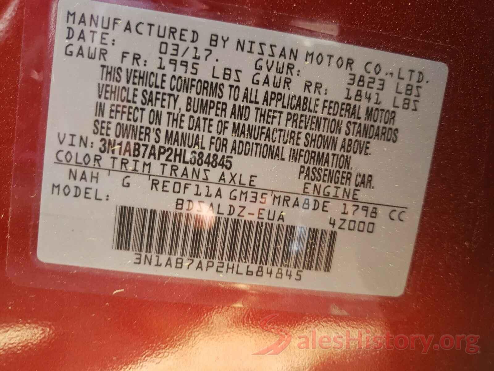 3N1AB7AP2HL684845 2017 NISSAN SENTRA