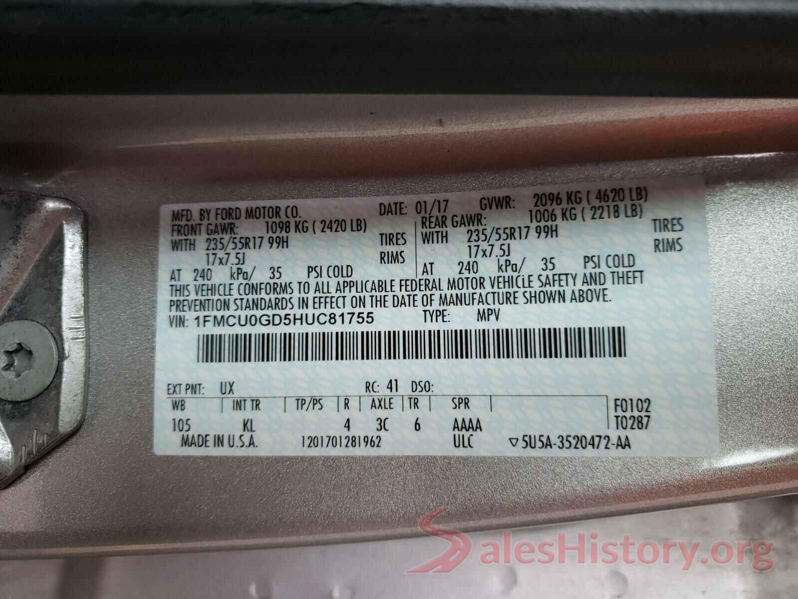 1FMCU0GD5HUC81755 2017 FORD ESCAPE