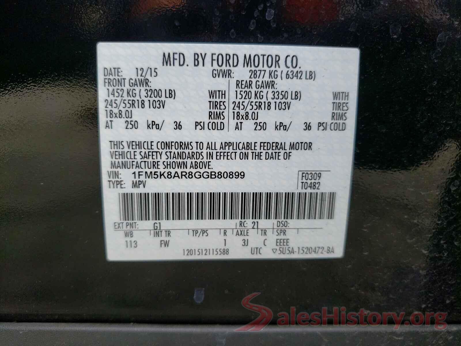 1FM5K8AR8GGB80899 2016 FORD EXPLORER