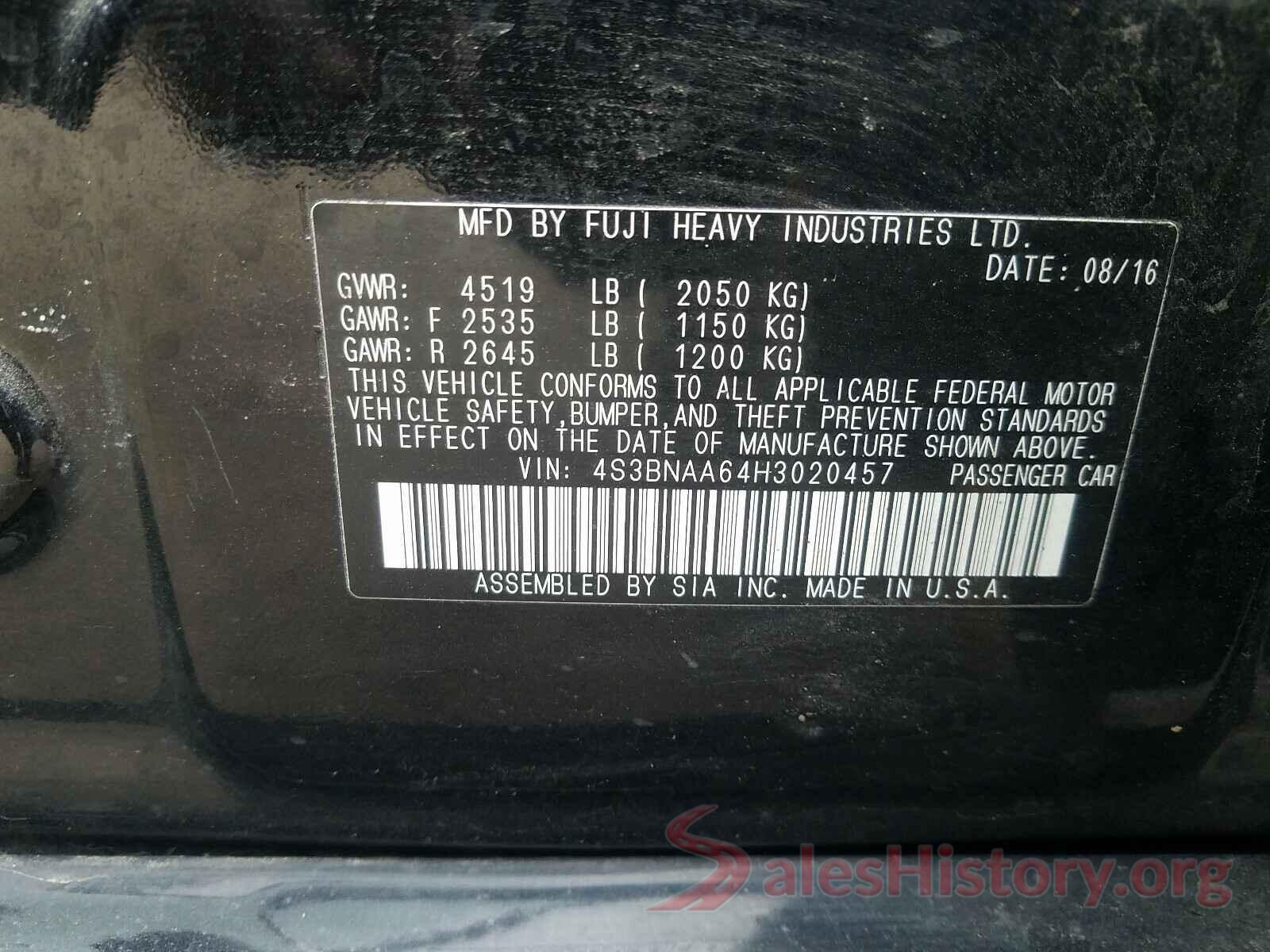 4S3BNAA64H3020457 2017 SUBARU LEGACY