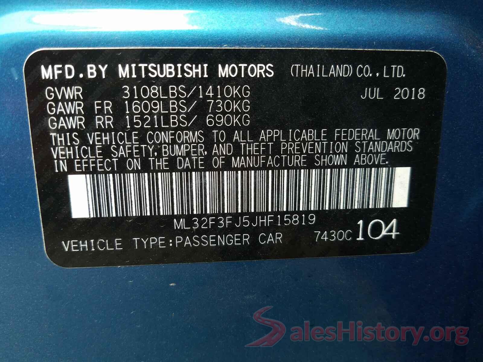 ML32F3FJ5JHF15819 2018 MITSUBISHI MIRAGE