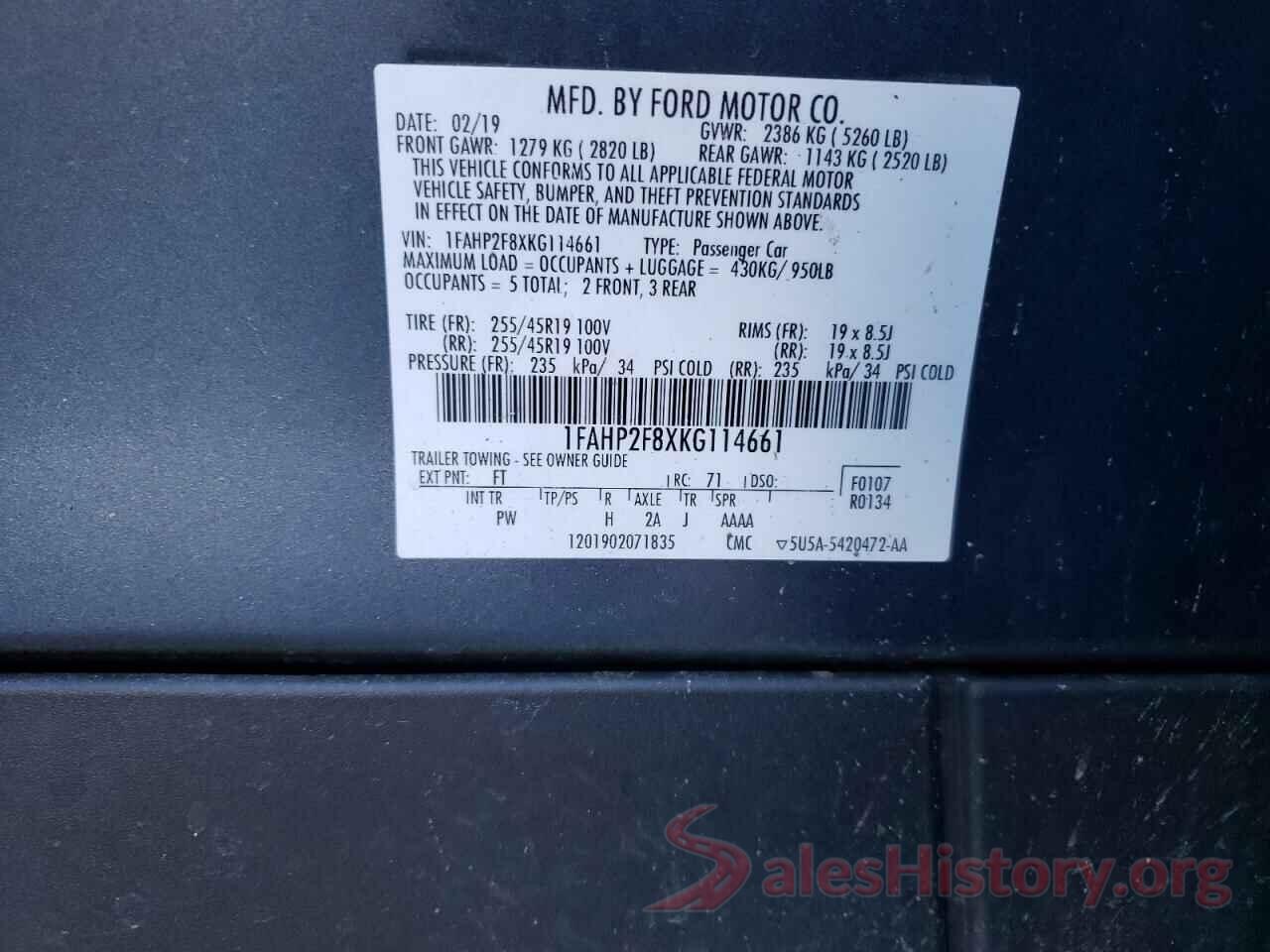 1FAHP2F8XKG114661 2019 FORD TAURUS