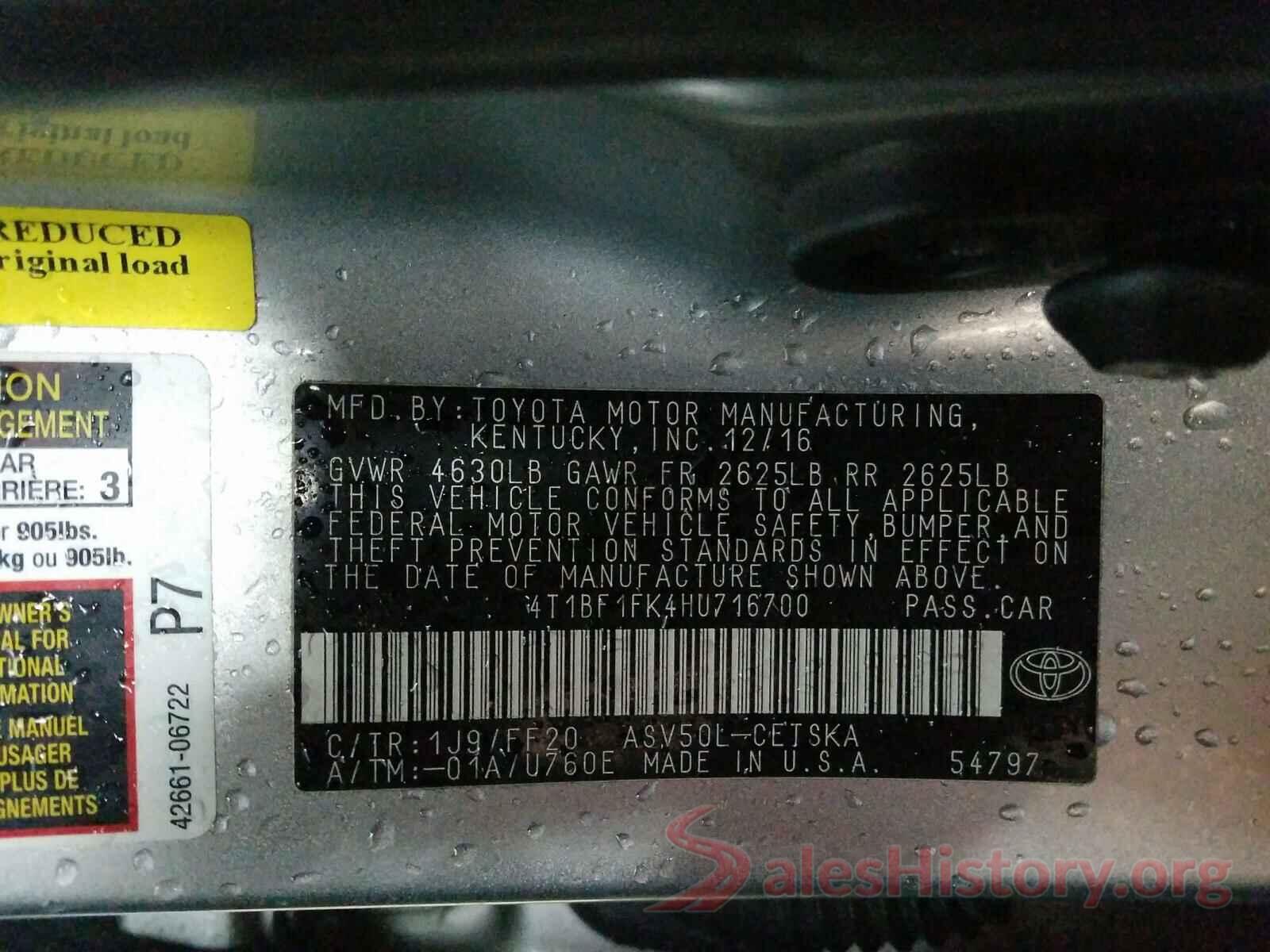 4T1BF1FK4HU716700 2017 TOYOTA CAMRY