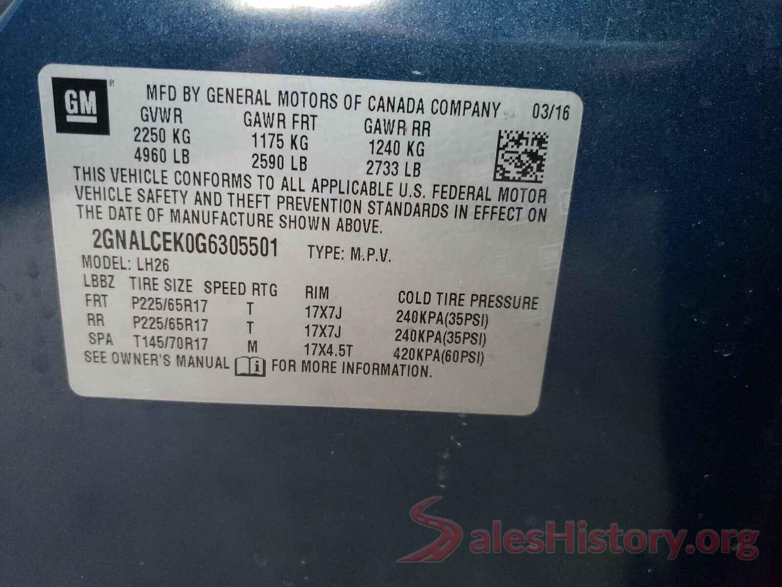 2GNALCEK0G6305501 2016 CHEVROLET EQUINOX