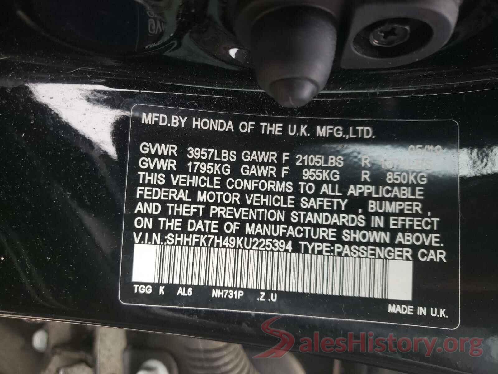 SHHFK7H49KU225394 2019 HONDA CIVIC