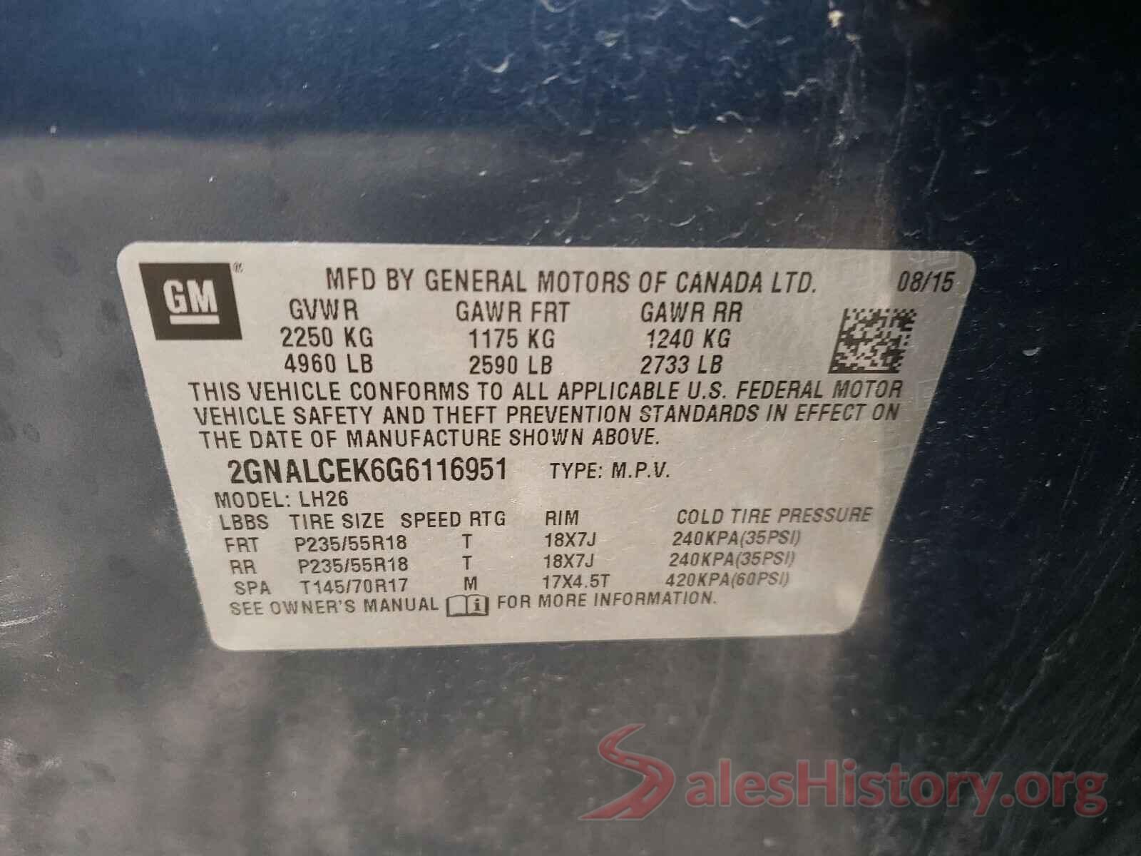 2GNALCEK6G6116951 2016 CHEVROLET EQUINOX