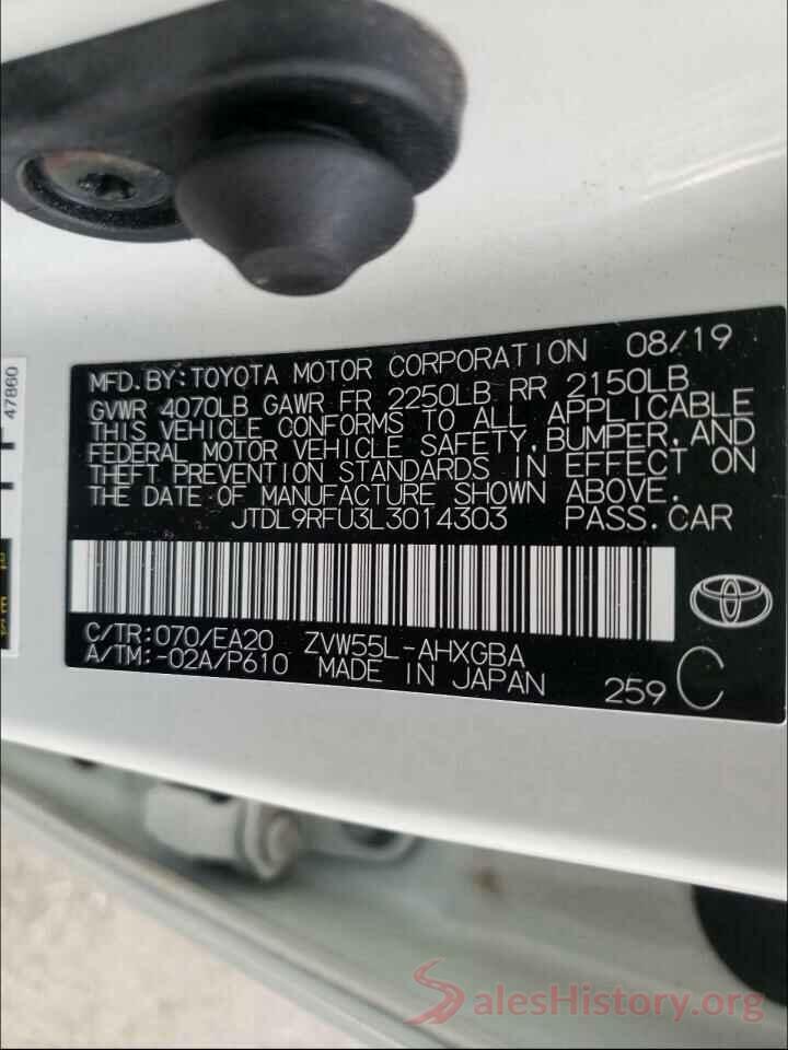 JTDL9RFU3L3014303 2020 TOYOTA PRIUS