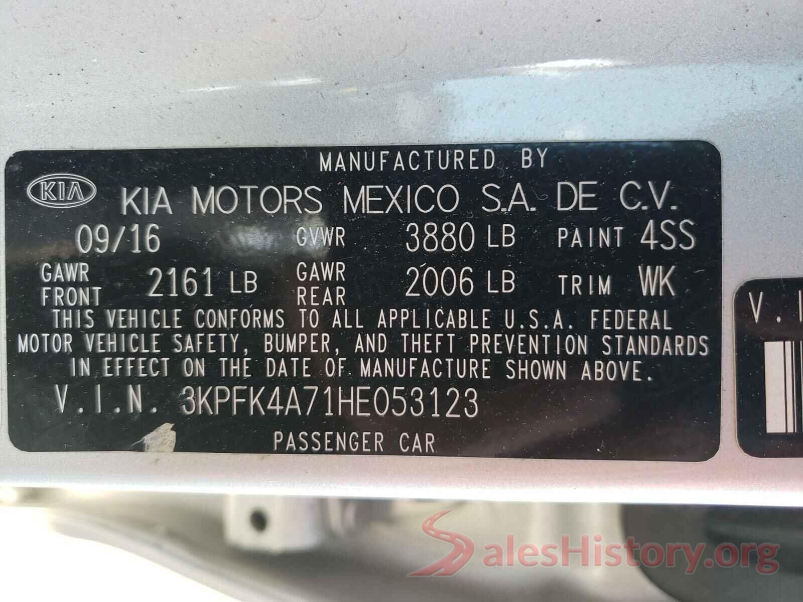 3KPFK4A71HE053123 2017 KIA FORTE