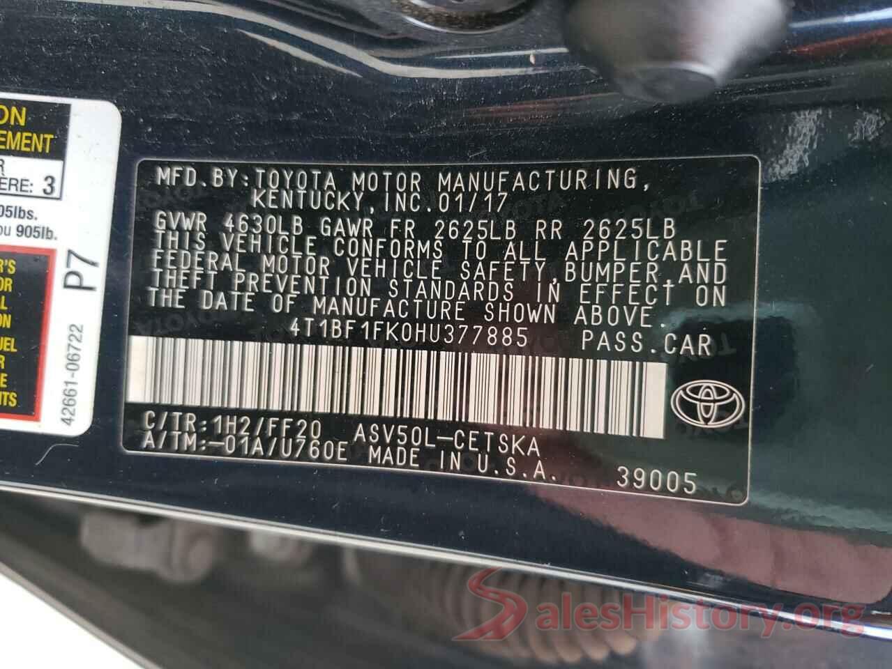 4T1BF1FK0HU377885 2017 TOYOTA CAMRY