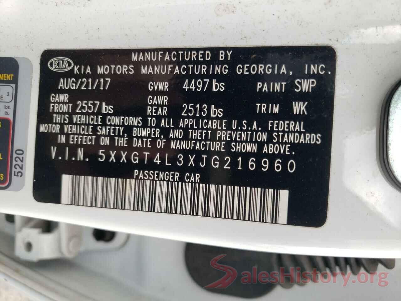 5XXGT4L3XJG216960 2018 KIA OPTIMA