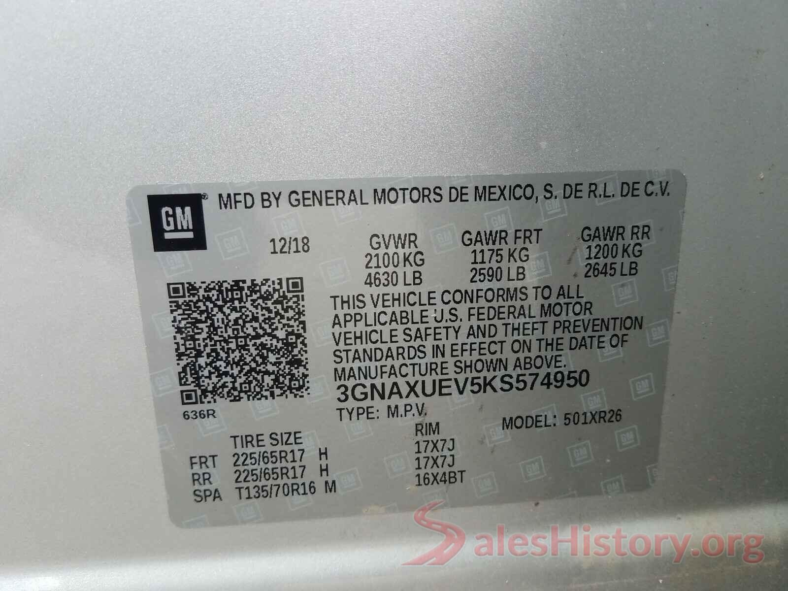 3GNAXUEV5KS574950 2019 CHEVROLET EQUINOX