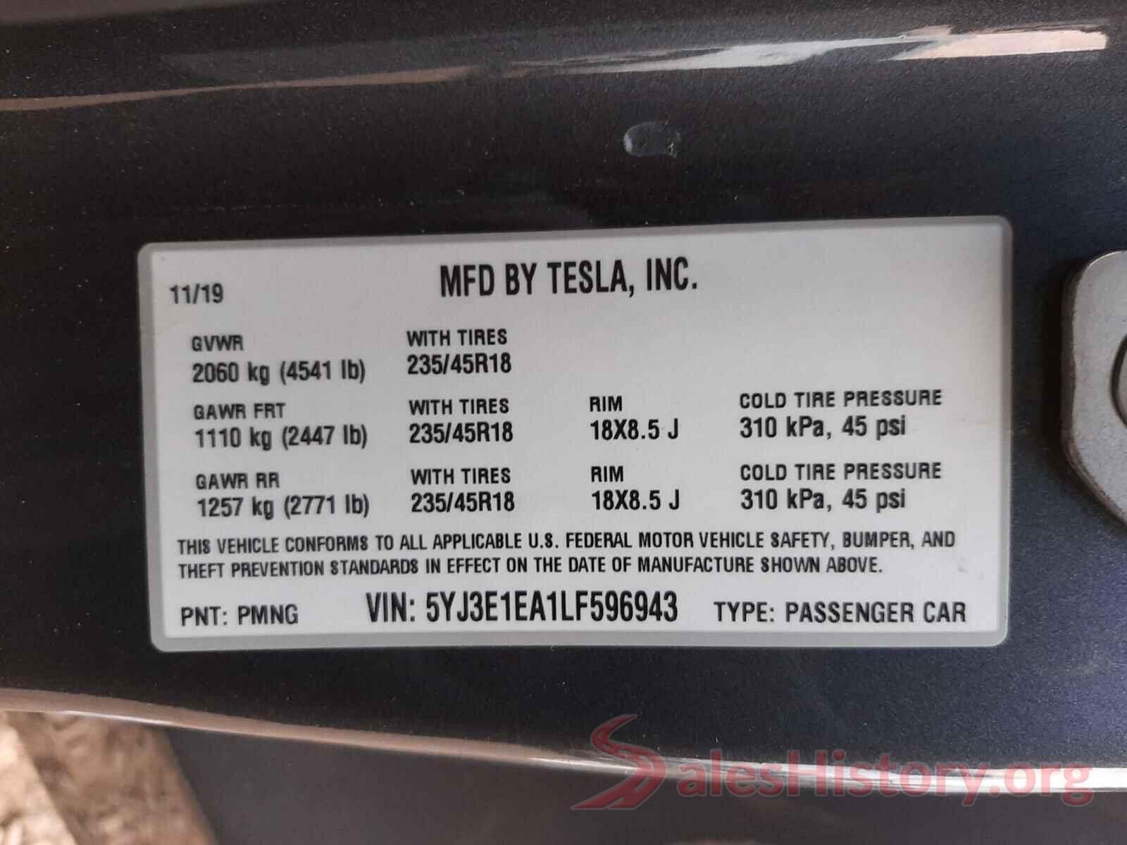 5YJ3E1EA1LF596943 2020 TESLA MODEL 3