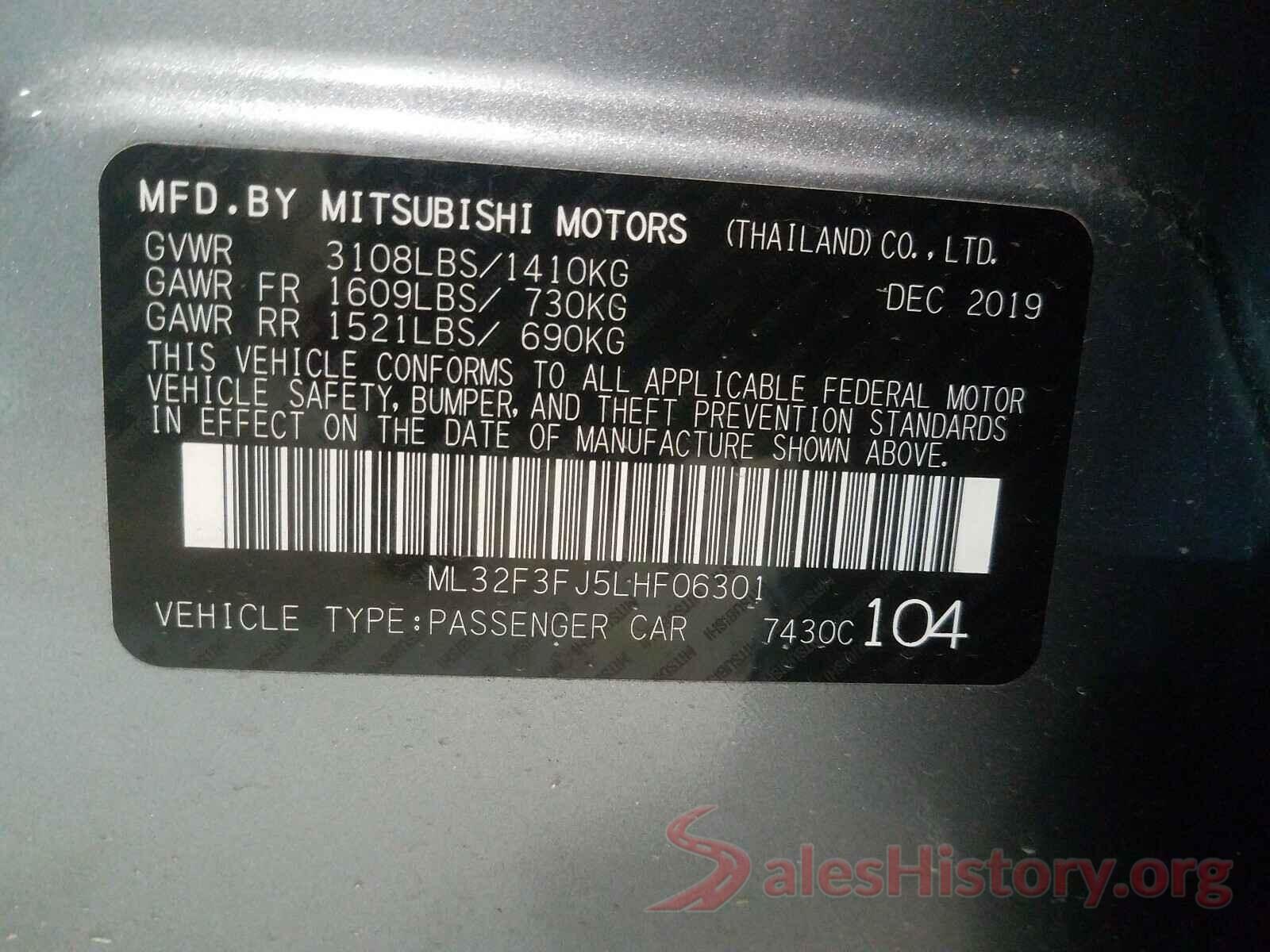 ML32F3FJ5LHF06301 2020 MITSUBISHI MIRAGE