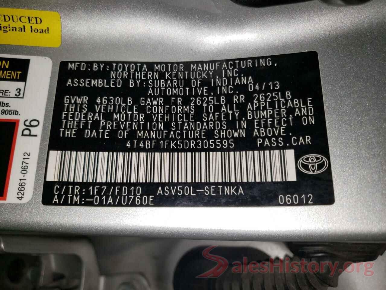 4T4BF1FK5DR305595 2013 TOYOTA CAMRY