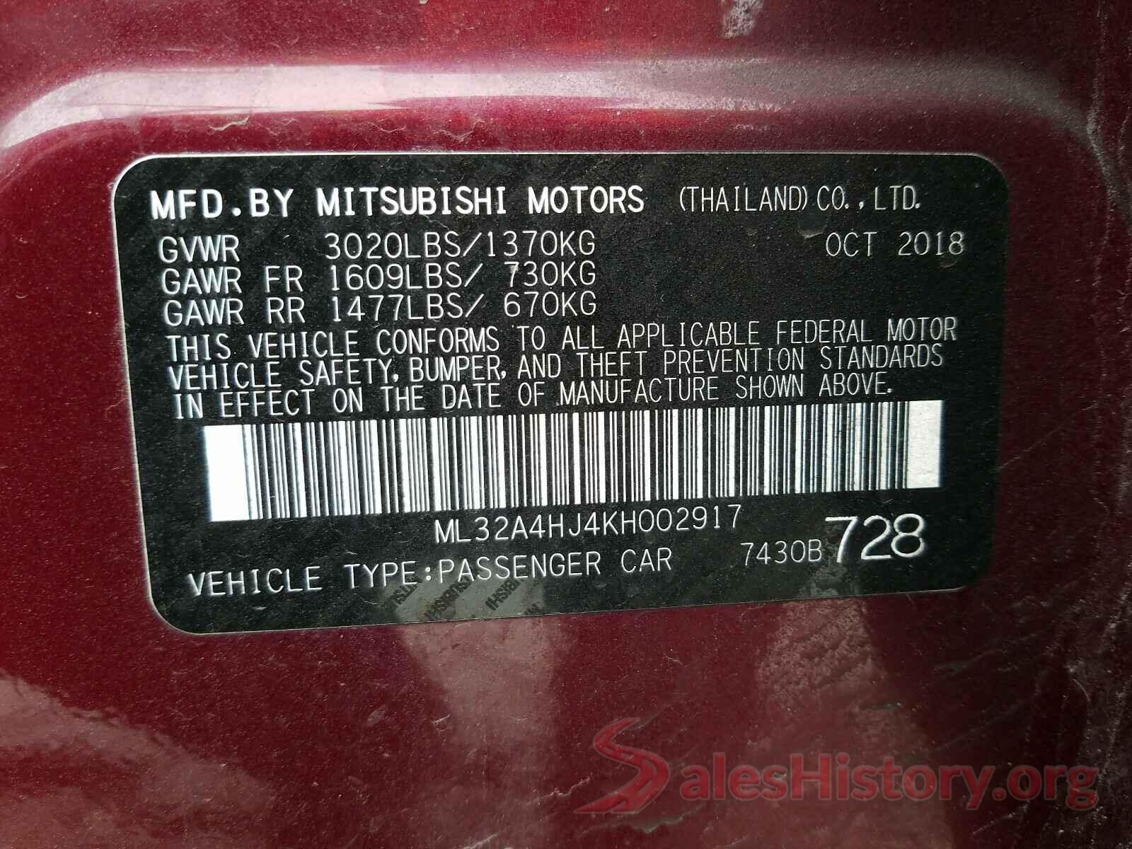 ML32A4HJ4KH002917 2019 MITSUBISHI MIRAGE