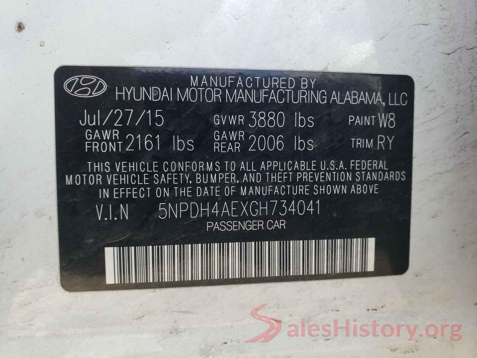 5NPDH4AEXGH734041 2016 HYUNDAI ELANTRA