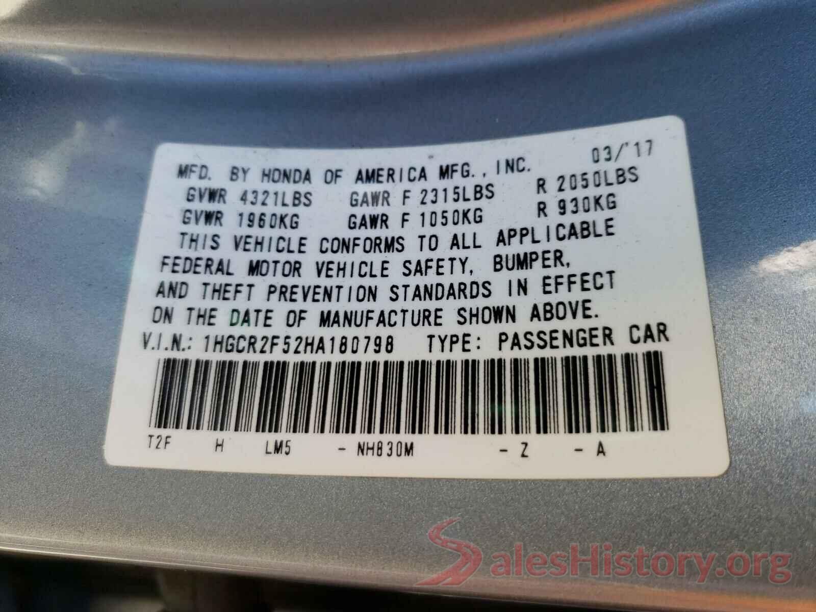 1HGCR2F52HA180798 2017 HONDA ACCORD