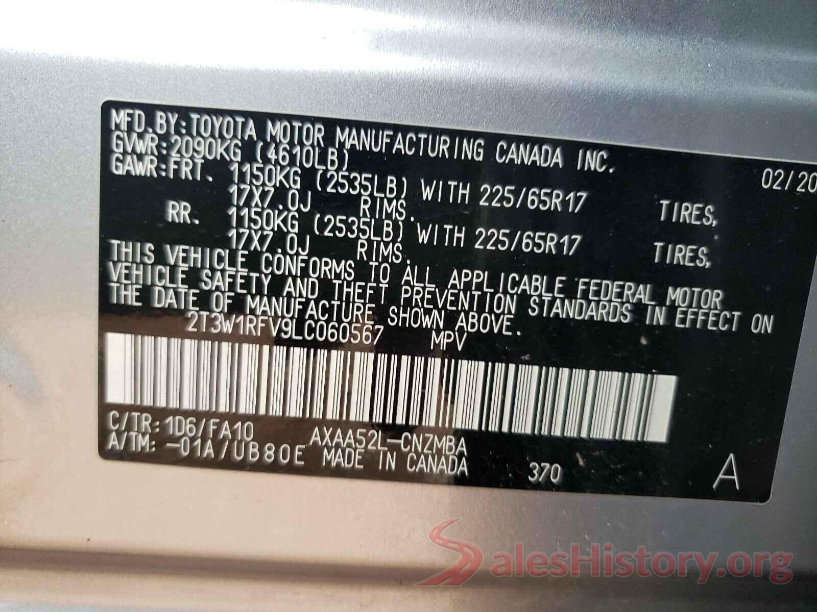 2T3W1RFV9LC060567 2020 TOYOTA RAV4