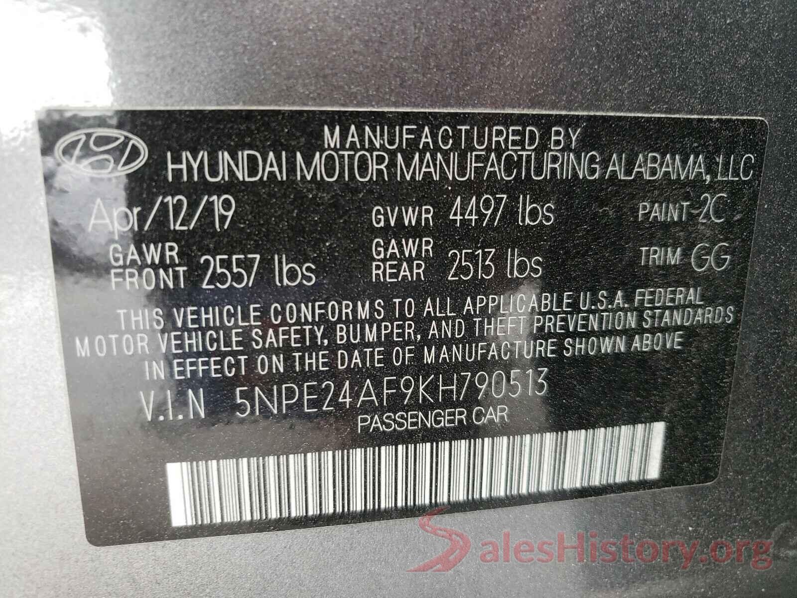 5NPE24AF9KH790513 2019 HYUNDAI SONATA