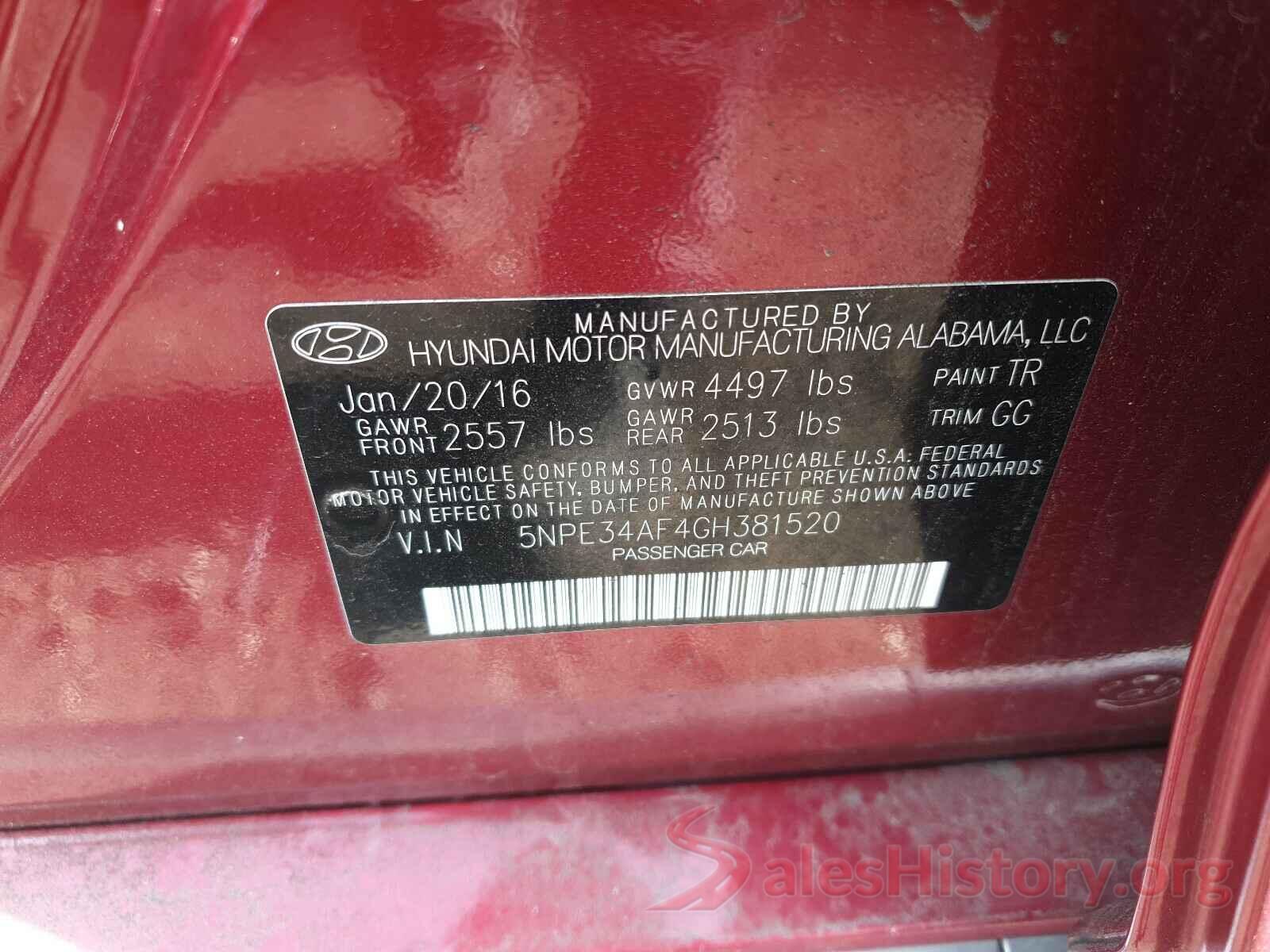 5NPE34AF4GH381520 2016 HYUNDAI SONATA