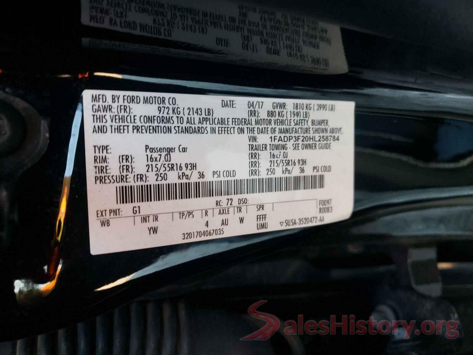 1FADP3F20HL258784 2017 FORD FOCUS