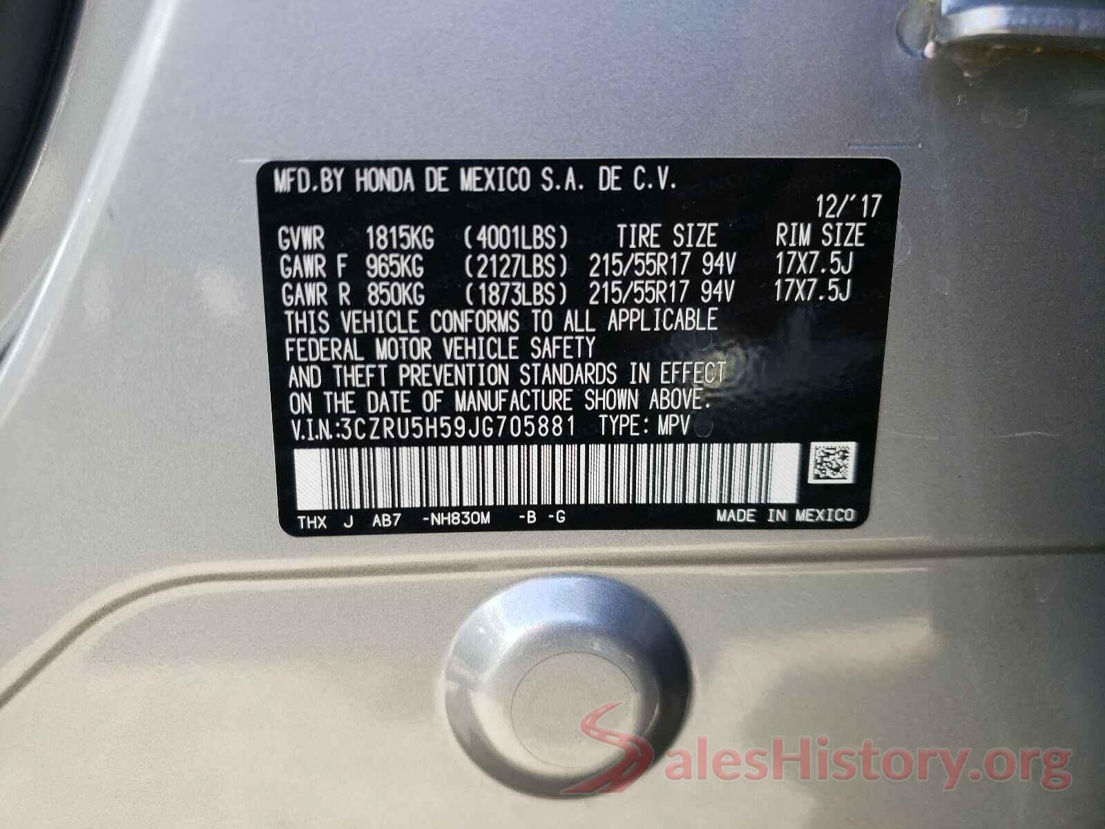 3CZRU5H59JG705881 2018 HONDA HR-V