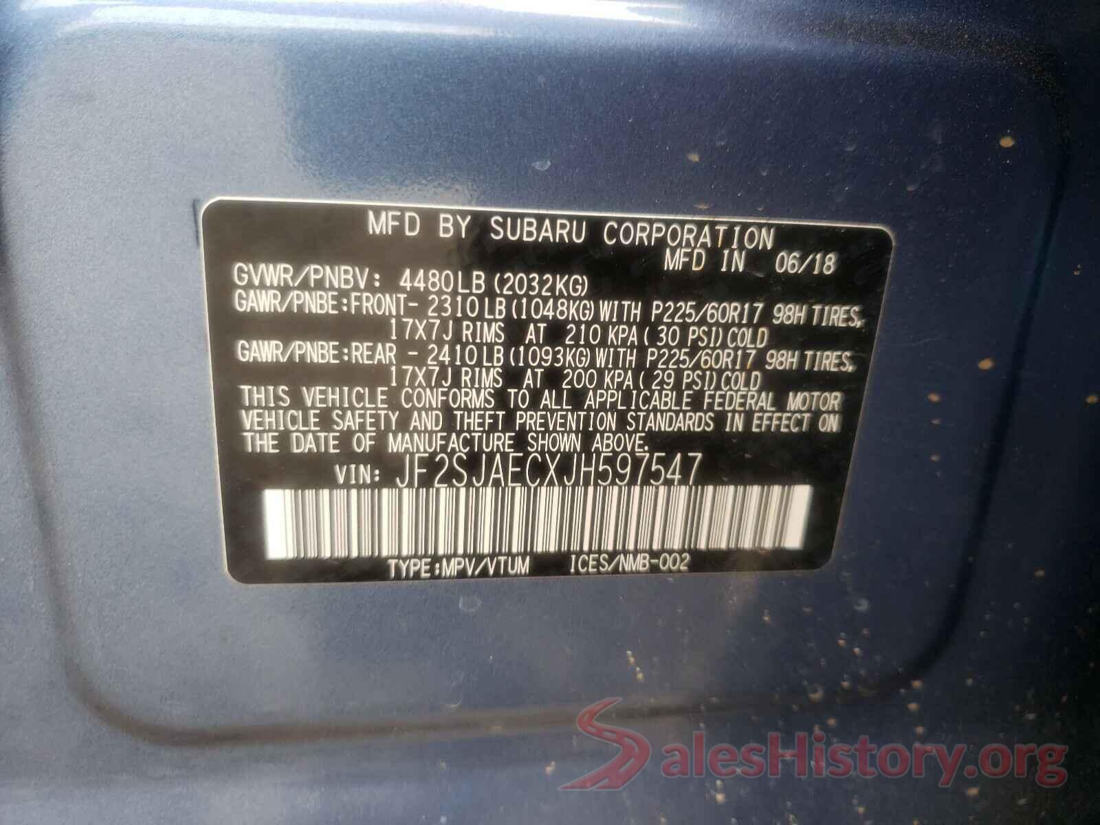 JF2SJAECXJH597547 2018 SUBARU FORESTER