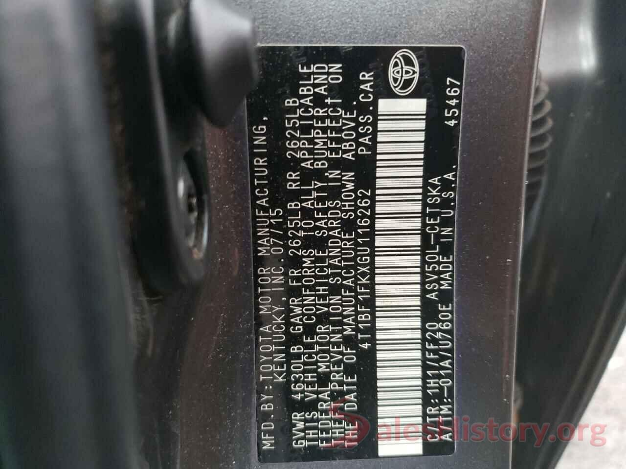 4T1BF1FKXGU116262 2016 TOYOTA CAMRY