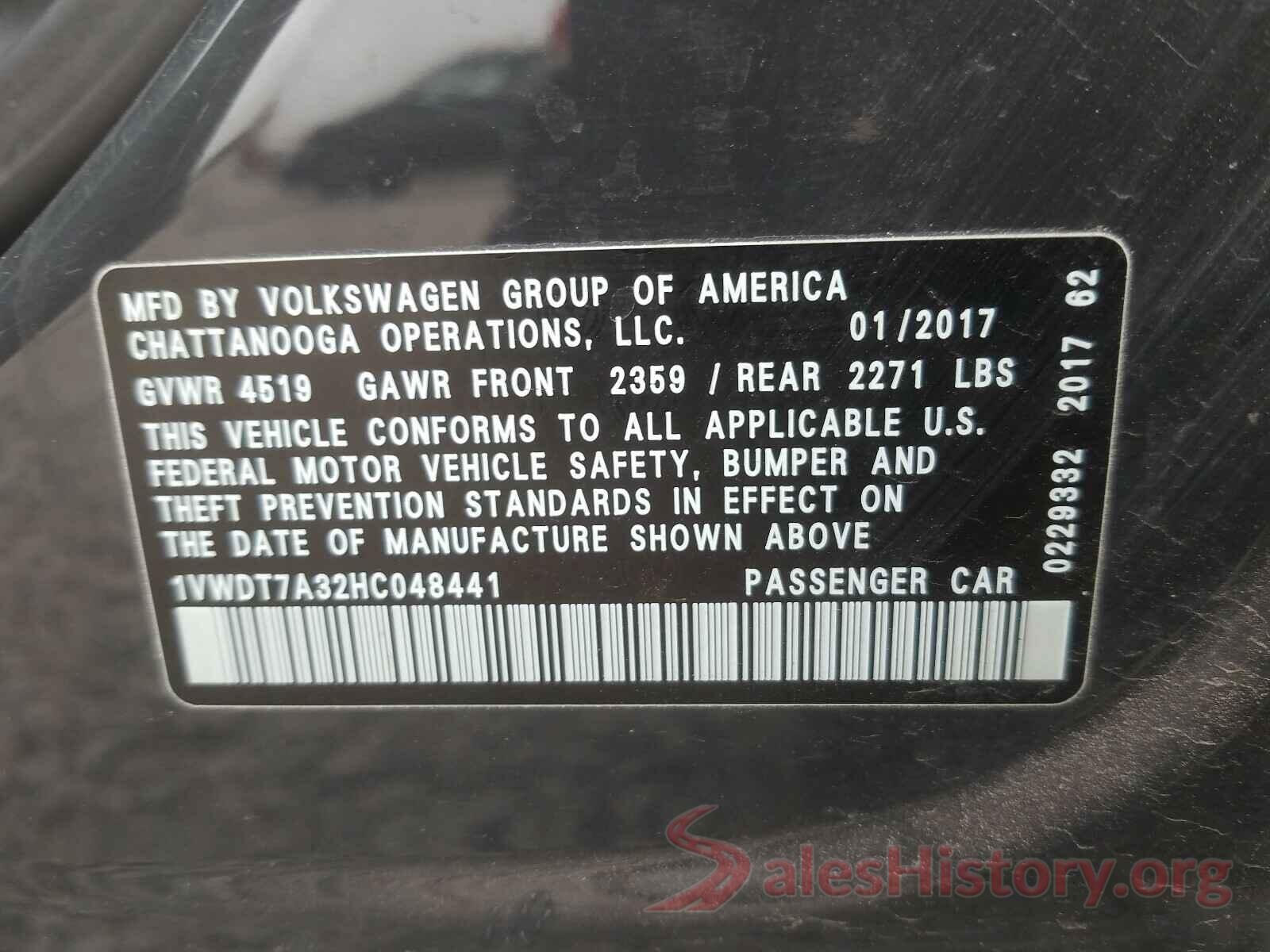 1VWDT7A32HC048441 2017 VOLKSWAGEN PASSAT