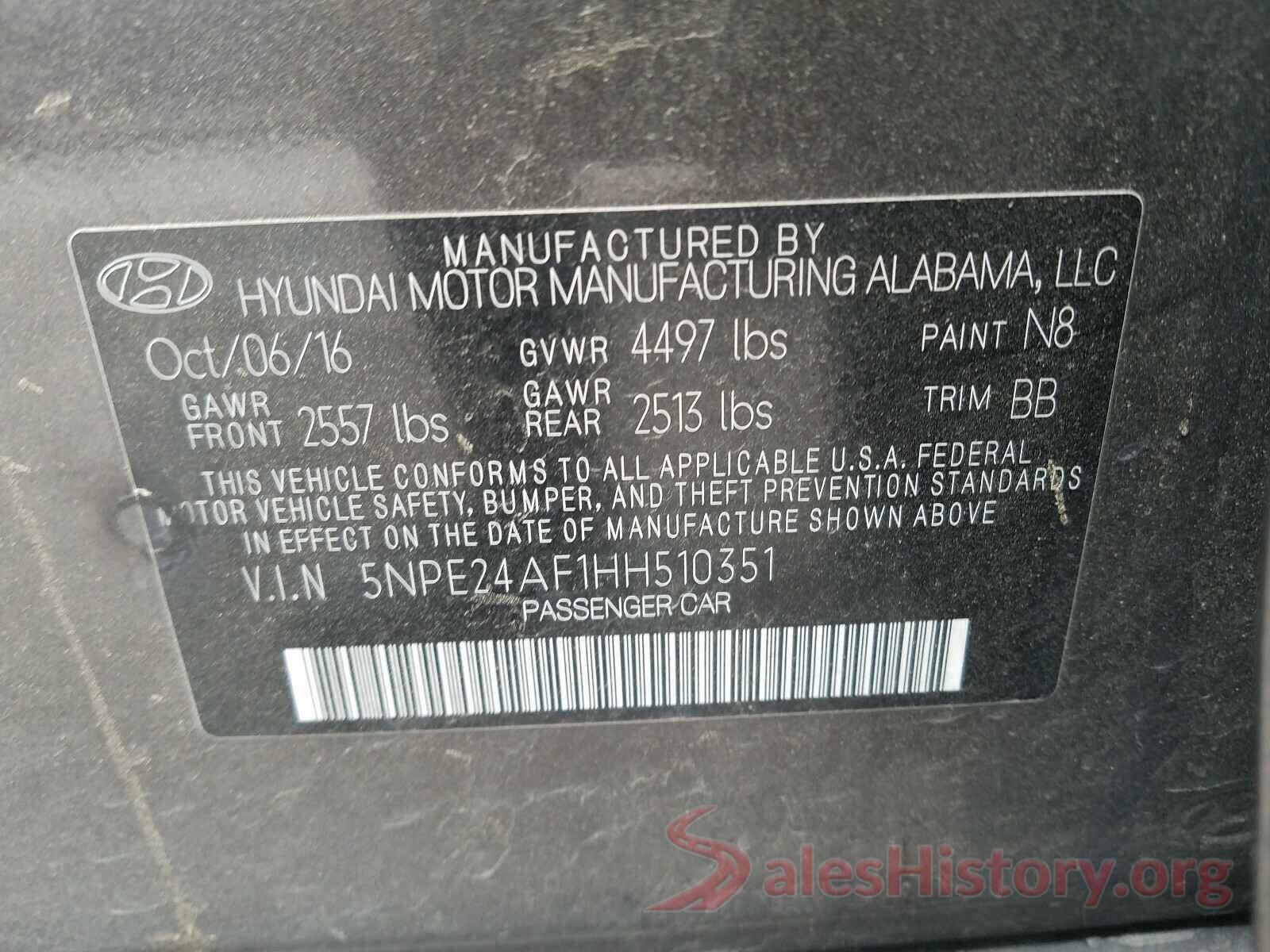 5NPE24AF1HH510351 2017 HYUNDAI SONATA