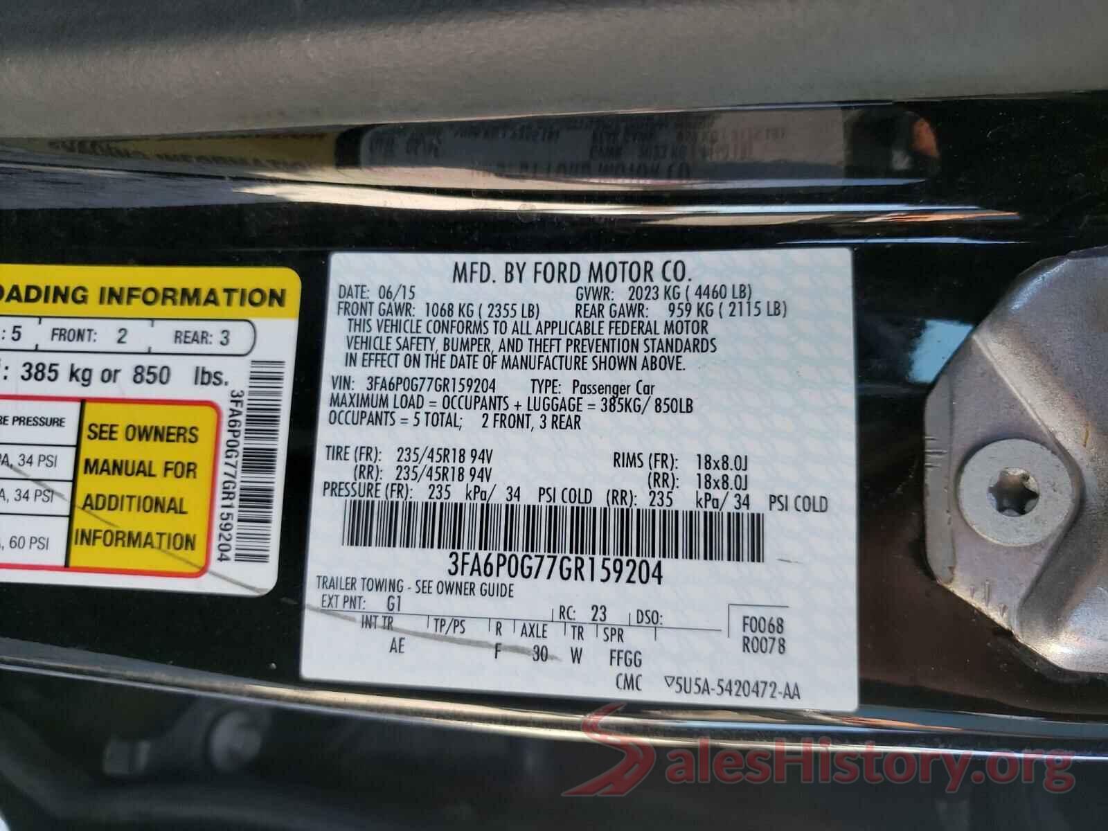 3FA6P0G77GR159204 2016 FORD FUSION