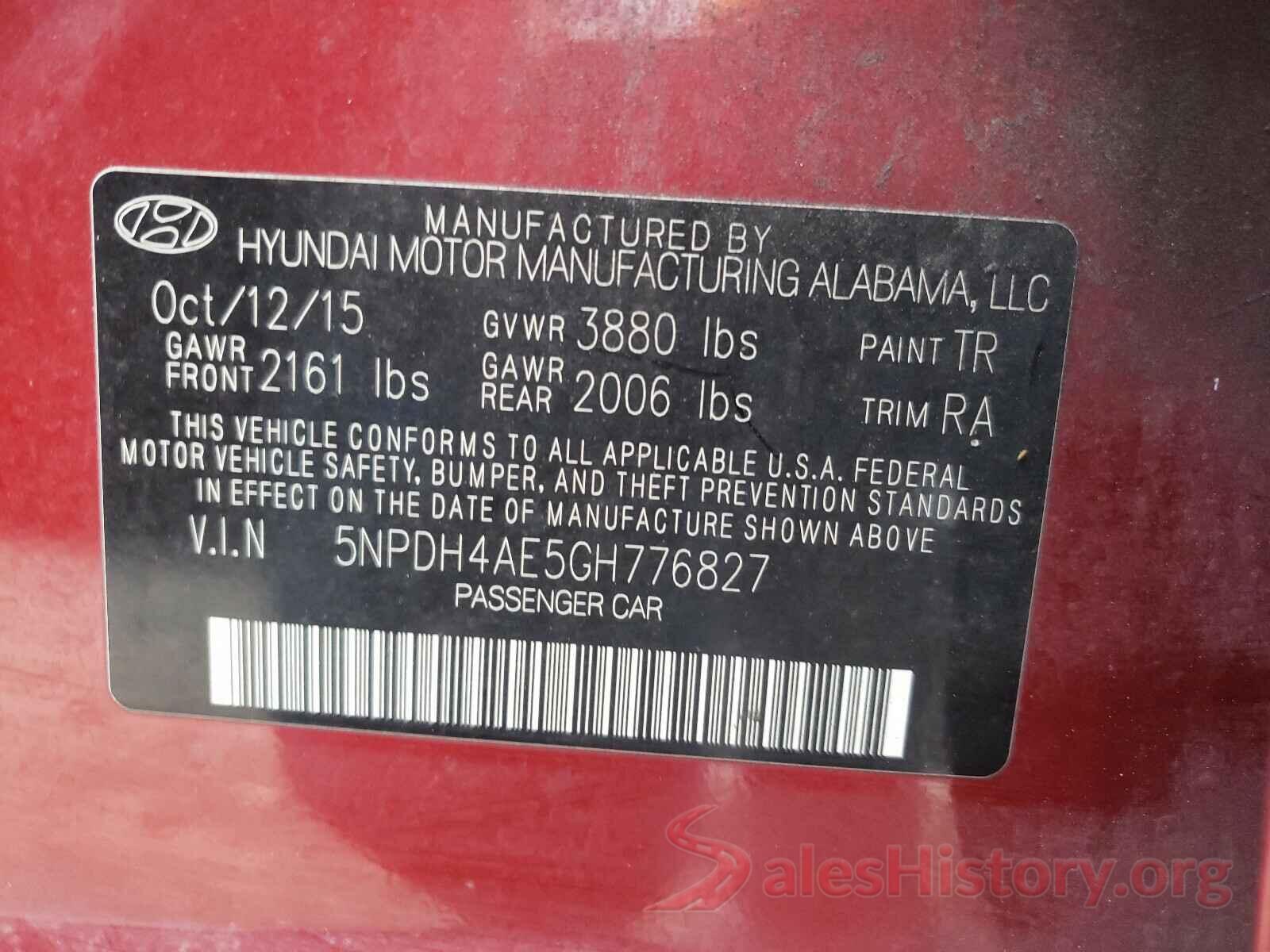 5NPDH4AE5GH776827 2016 HYUNDAI ELANTRA