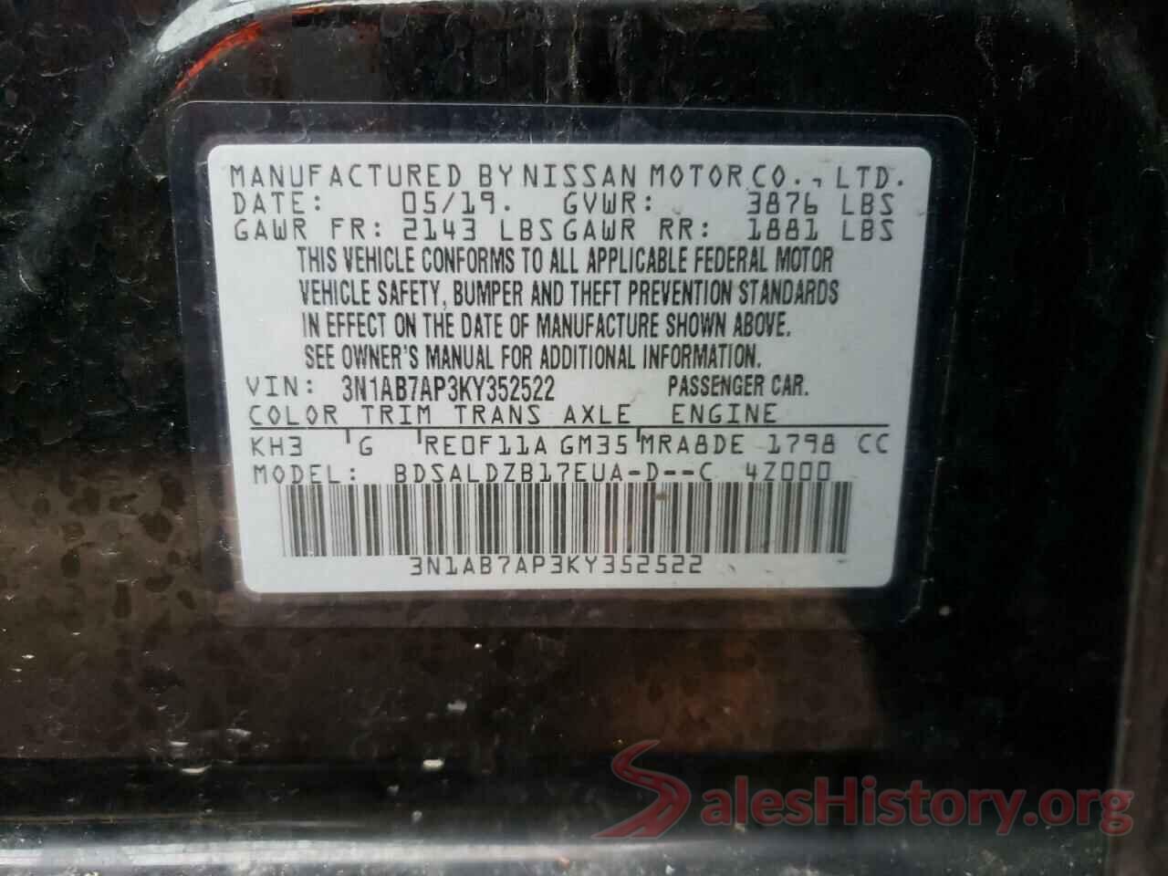 3N1AB7AP3KY352522 2019 NISSAN SENTRA