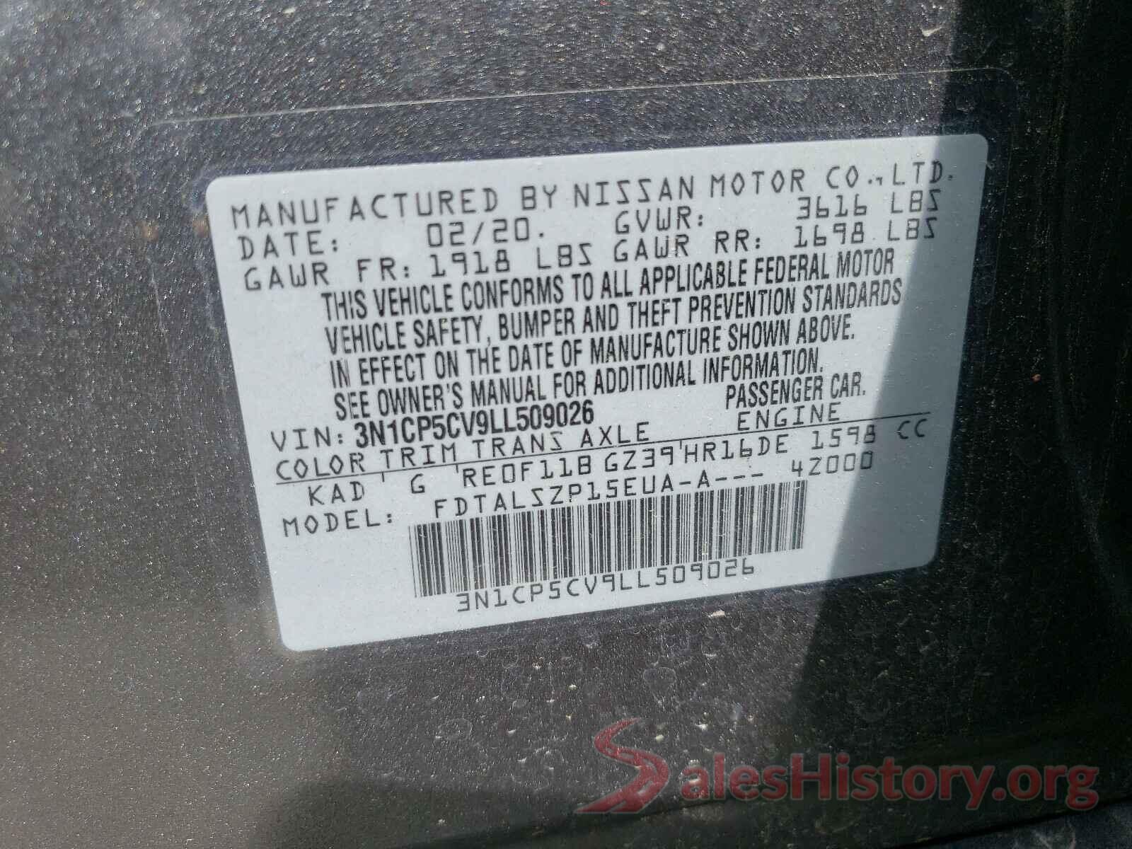 3N1CP5CV9LL509026 2020 NISSAN KICKS